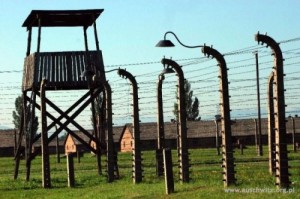barbed wire fence with watchtower