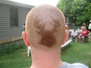 deer silhouette shaved into back of head