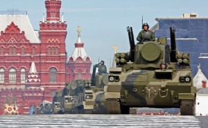 russia military parade in red square with mobile anti air units