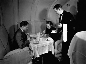 dinner in a flying boat from new york to london in the 1930's