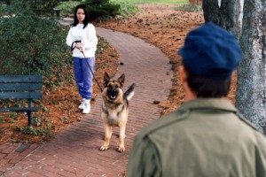 woman with protective dog