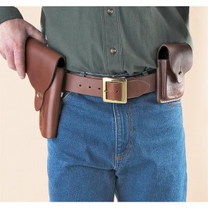 leather flap holster with magazine carrier