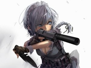 anime girl with knife and gun