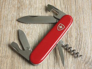 red swiss army knife victorinox suisse opened